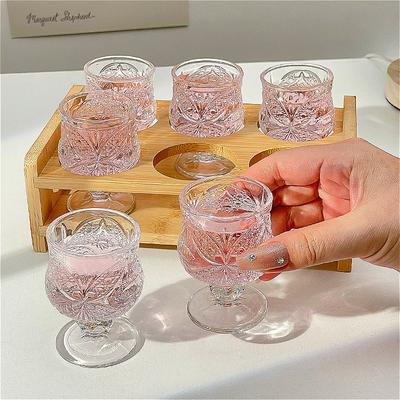 50ml 6pcs Sets Vintage Small Wine Glass Exquisite Spirits Cup Carved Cocktail Glass Sweet Wine Glass Suitable for Gift Giving