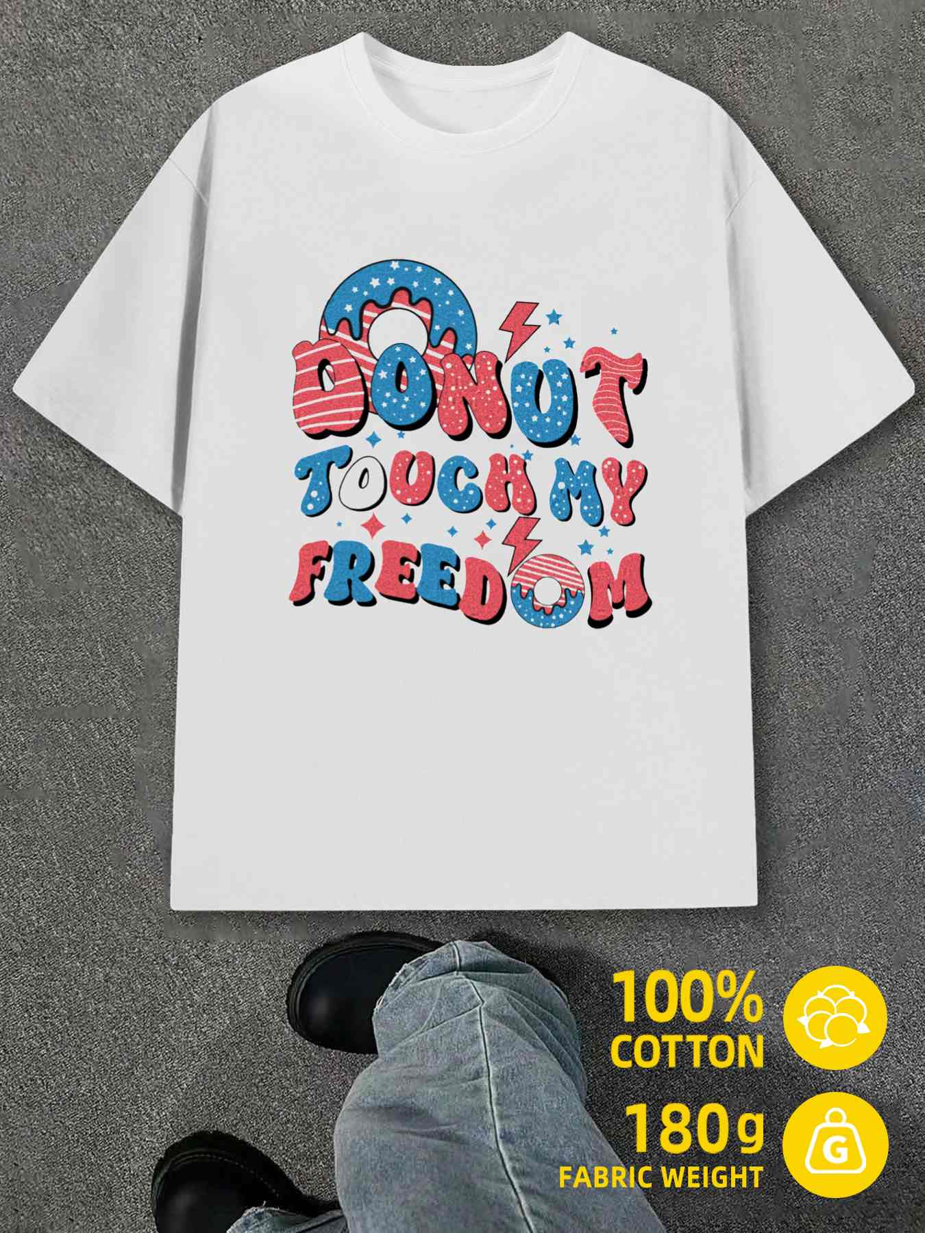 Men s T-Shirt Y2K 4th of July Donut White M