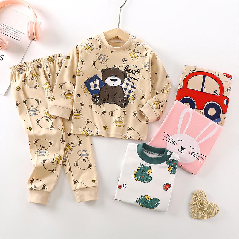 Pantaloni invernali per bambini a maniche lunghe o collo T-shirt Set pantaloni larghi casual da 2 pezzi in cotone con stampe di cartoni animati