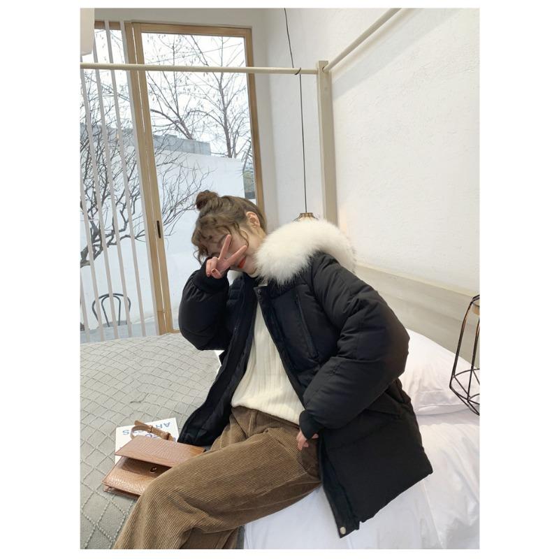 Women S Short Loose Fit Cotton Padded Coat With Big Fur Collar Winter Casual Style
