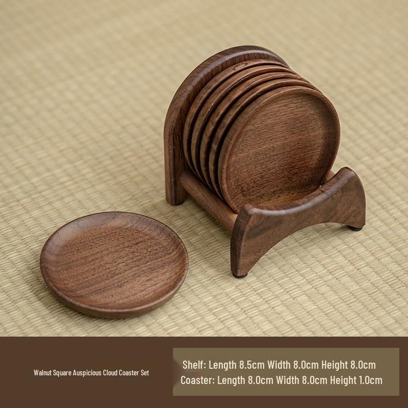 Black Walnut Tea Ceremony Coaster & Cup Holder - Solid Wood, Heat Insulated Pad for Kung Fu Tea Sets