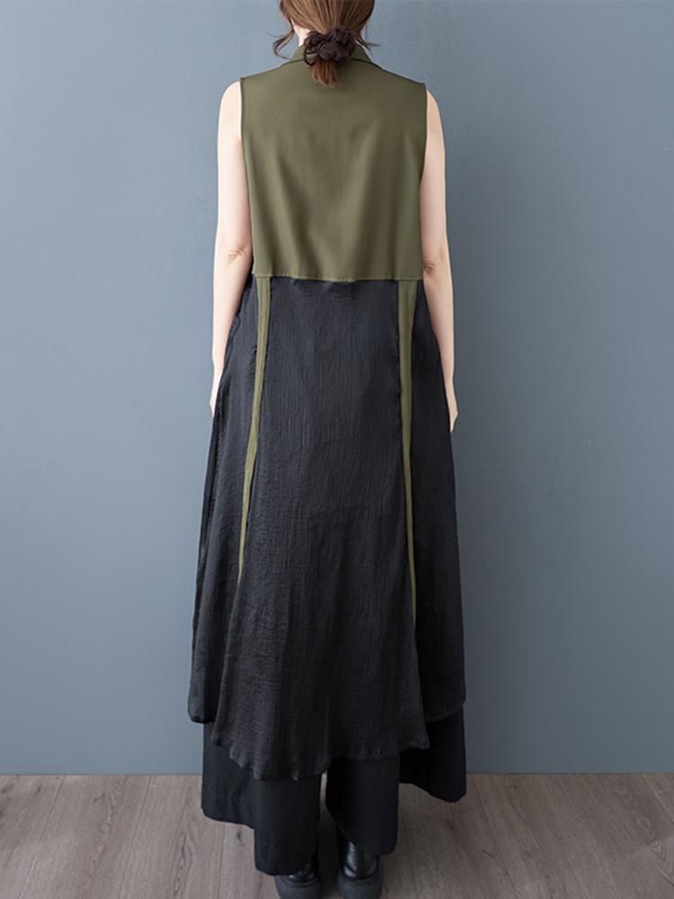 Xitao Patchwork Zipper Lapel Dress ZY8938