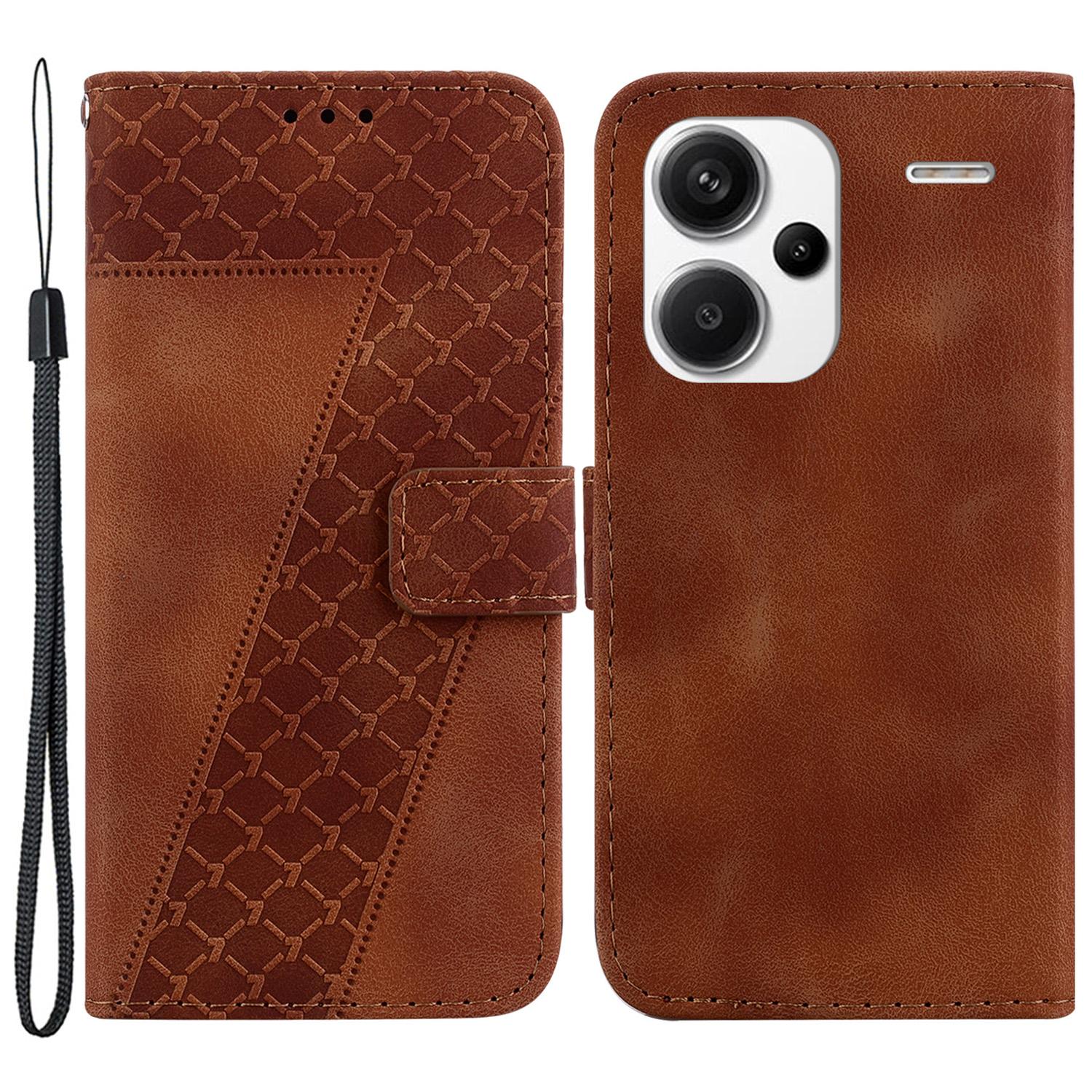 

For Xiaomi Redmi Note 13 Pro+ 5G Flip Phone Case Leather Wallet Cover 7-Shape Pattern Brown