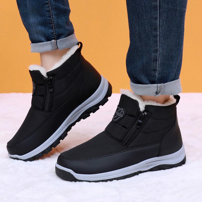 Men's Lightweight Thick-Sole Winter Insulated Slip-On Fur-Lined Snow Boots Anti-Slip, Shock-Absorbing, Durable Casual Cotton Boots