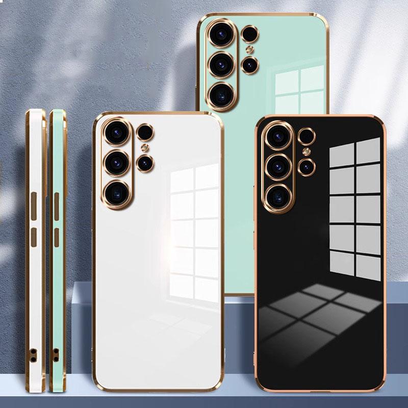 Beschichtung Einfarbige, schlanke, weiche Handyhülle für Samsung Galaxy S25 Ultra S24 FE S23 S22 S21 A16 A56 A36 A55 A26 Linsenschutz Glänzende, stoßfeste Abdeckung