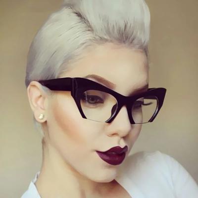 Cat Eye Fashion Sunglasses Women Vintage Luxury Brand Designer Half Frames Sun Glasses Black Glasses for Female UV400 Eyewear EMA