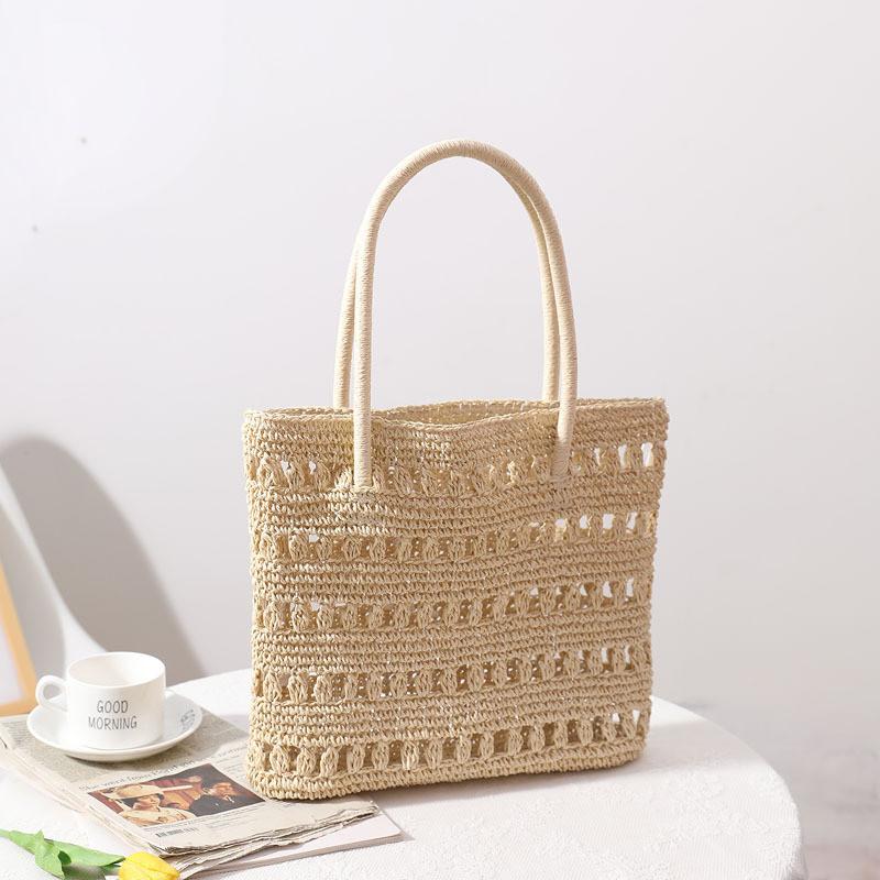 IELGY Vacation Beach Straw Bag Hollow Classy One-Shoulder Portable Woven Bag