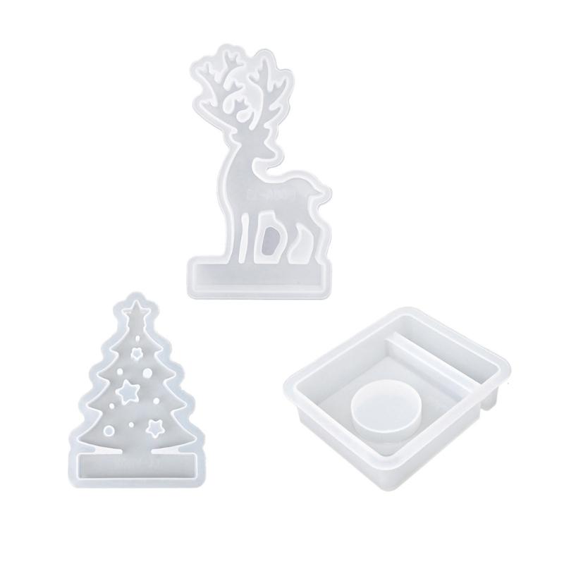 Pack of 3 Christmas Candle Stand Molds Candlestick Crafting Mould Silicone Texture for Tealight Candle Craft Supplies