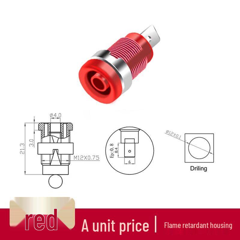 

6.3mm Copper Banana Jack Panel Mount Socket - High Voltage Safety Sheath Plug Terminal красный