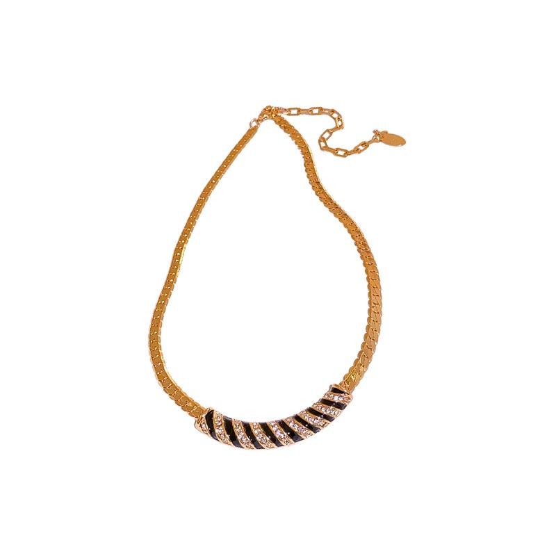 Vintage High-End Zircon-Inlaid Geometric Snake Bone Choker Necklace
