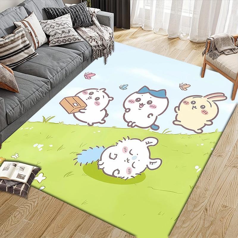 Usagi Flannel Pattern Square Carpet,Area Rug,Carpet Rug for Living Room Bedroom Sofa Playroom Decor,Non-slip Floor Mat