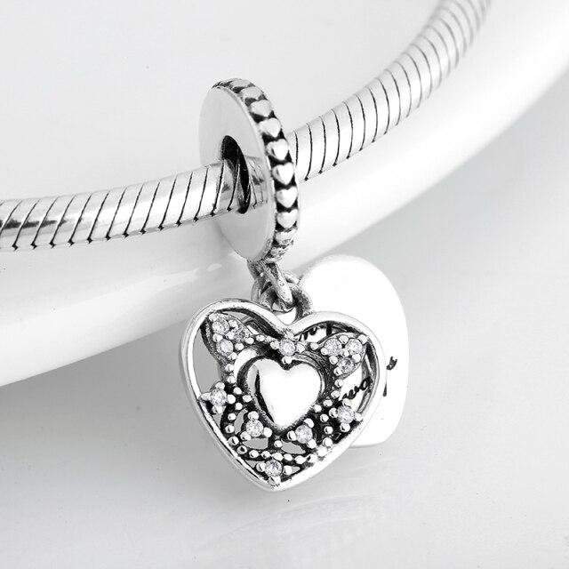 925 Sterling Silver Bead Openwork Sweet Hearts Crown Charms Beads Fit Jiuhao Bracelets Bangles Diy Womens Jewelry