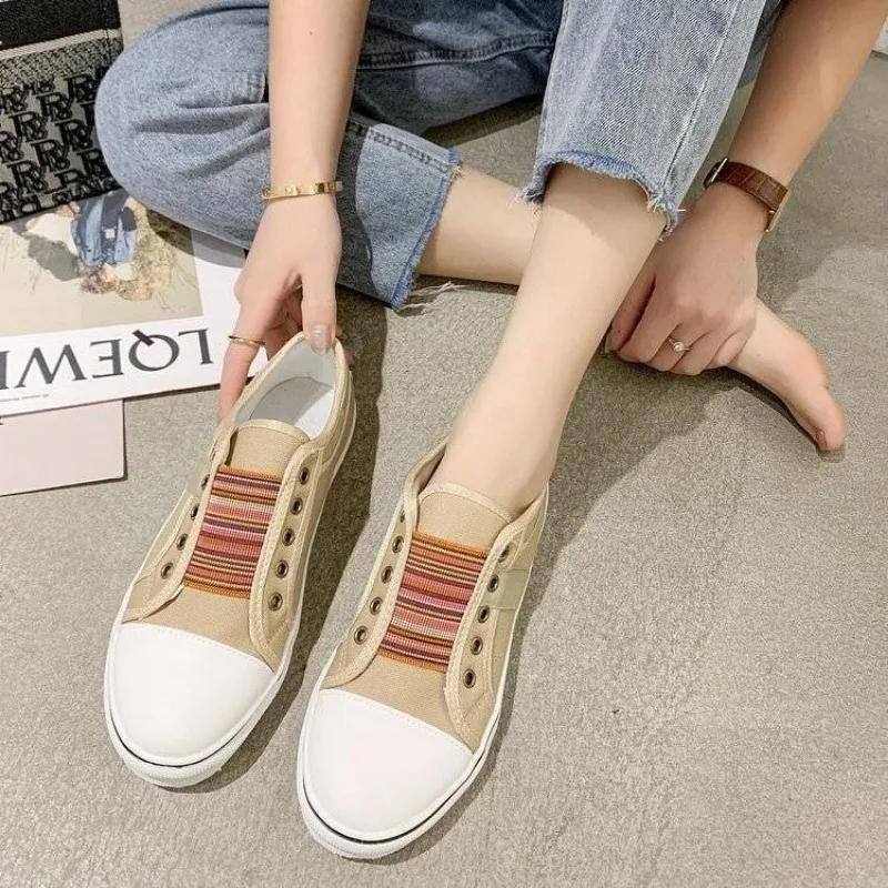 Fashion Slip On Women's Sneakers Shoes High Quality Aesthetic Korean 39 Comfortable and Elegant Casual Daily Routine Ladies Footwear