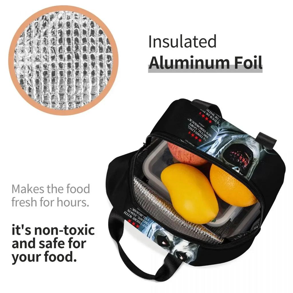 Halloweenský hororový film Terrifier Izolovaná taška na oběd do práce školy Přenosná chladicí termální bento box Ženy Děti Pikniková taška