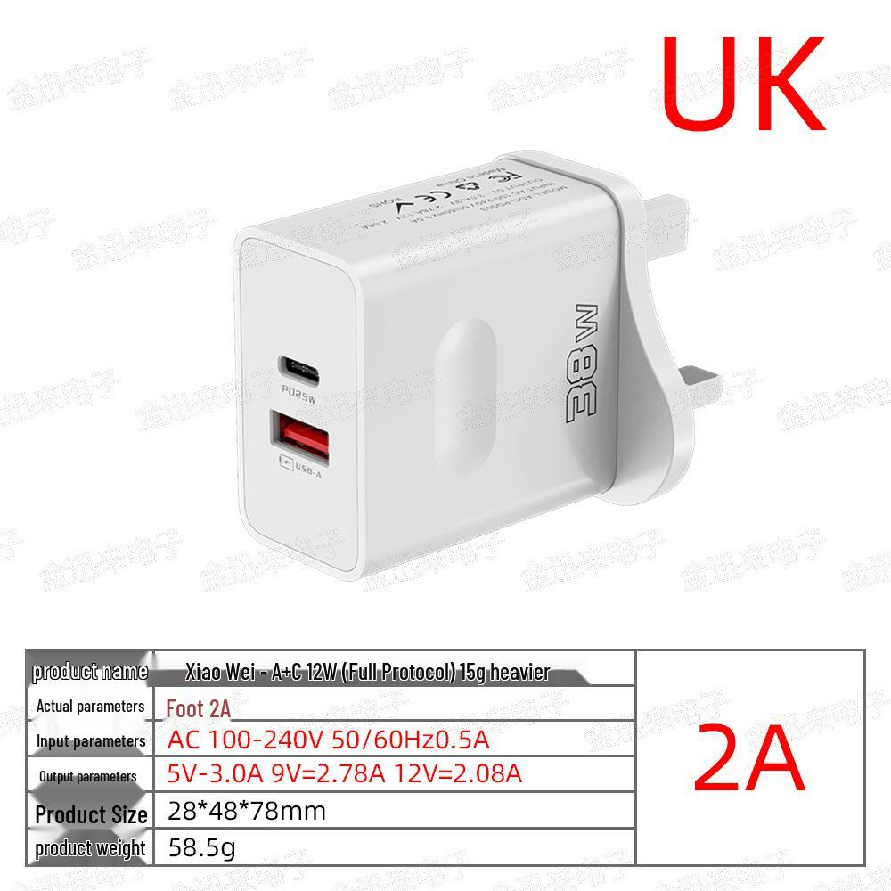 Carregador Rápido USB+PD de Porta Dupla 38W com Carregamento Rápido (UE / EUA / UK Plug)