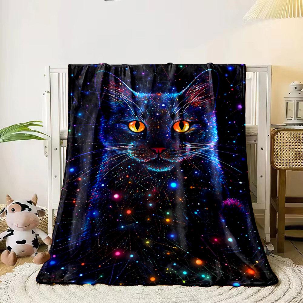Cosmic Cat Galaxy Blanket Bedroom Blanket for Livingroom Couch Lunch Break Soft Throw for Friend's Festival Gift