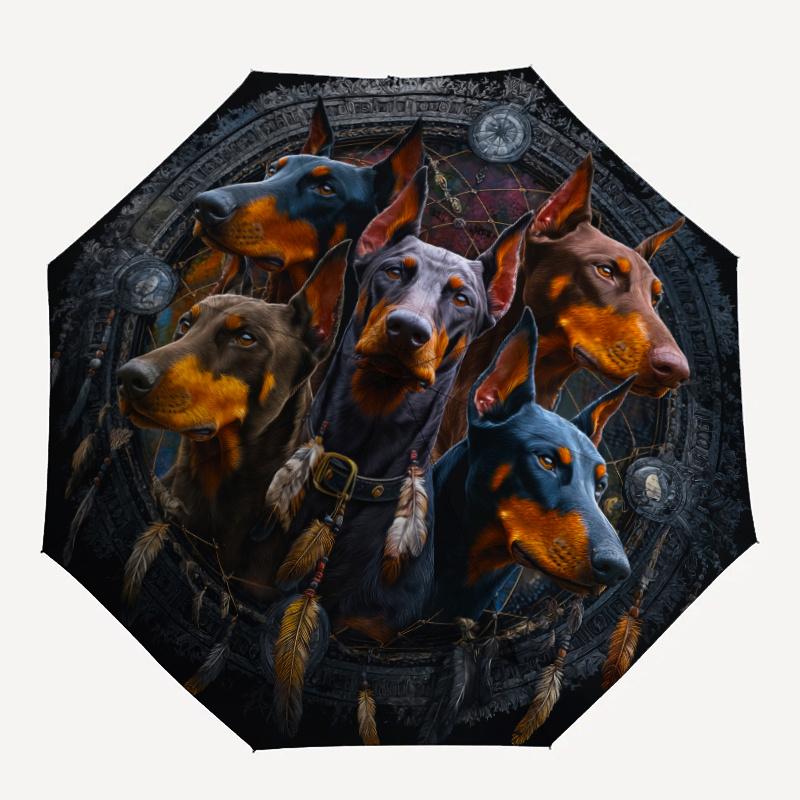 1pc Automatic Folding Umbrella with Doberman Dog Pattern, 8-Rib Windproof Design, Portable & Foldable Compact Umbrella for Men