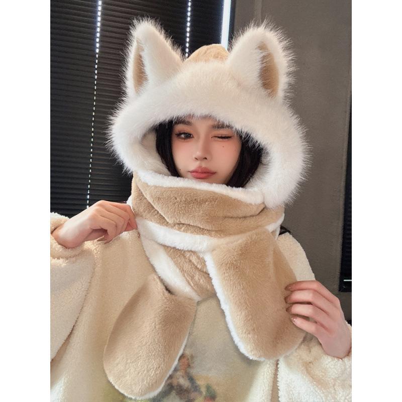 Gemütliches Fuchs Plüsch 3-in-1 Set: Mütze, Schal & Handschuhe – Warmer Kapuzen-Nackenwärmer für den Winter