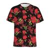 Summer Round Neck 3D Vintage Rose Flower Graphic Print Top Fashionable Casual Short Sleeved Men's T-shirts