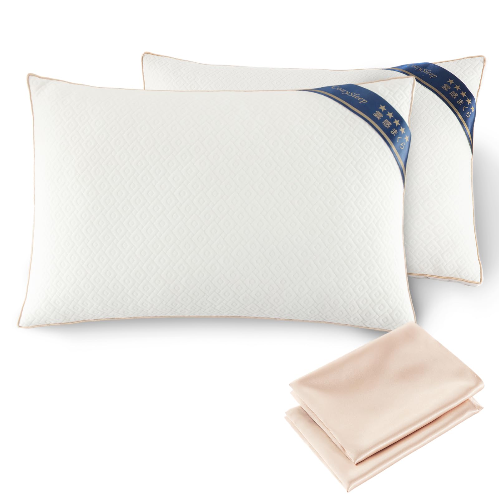 

CozySleep Набор из 2 2 Роскошные Регулируемые Удобные Подушки для Сна для Боковой Шеи 3D Клетчатые Подушки, (Включает обложки), Гостиничное качество, Высота,