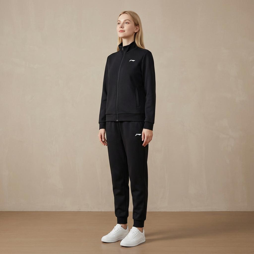 Li Ning Stand Collar Versatile Long Sleeve Jacket Comfortable Long Pants Casual Sports Suit Unisex Suit Black AWDTD93-1-91+-AKLT645-1