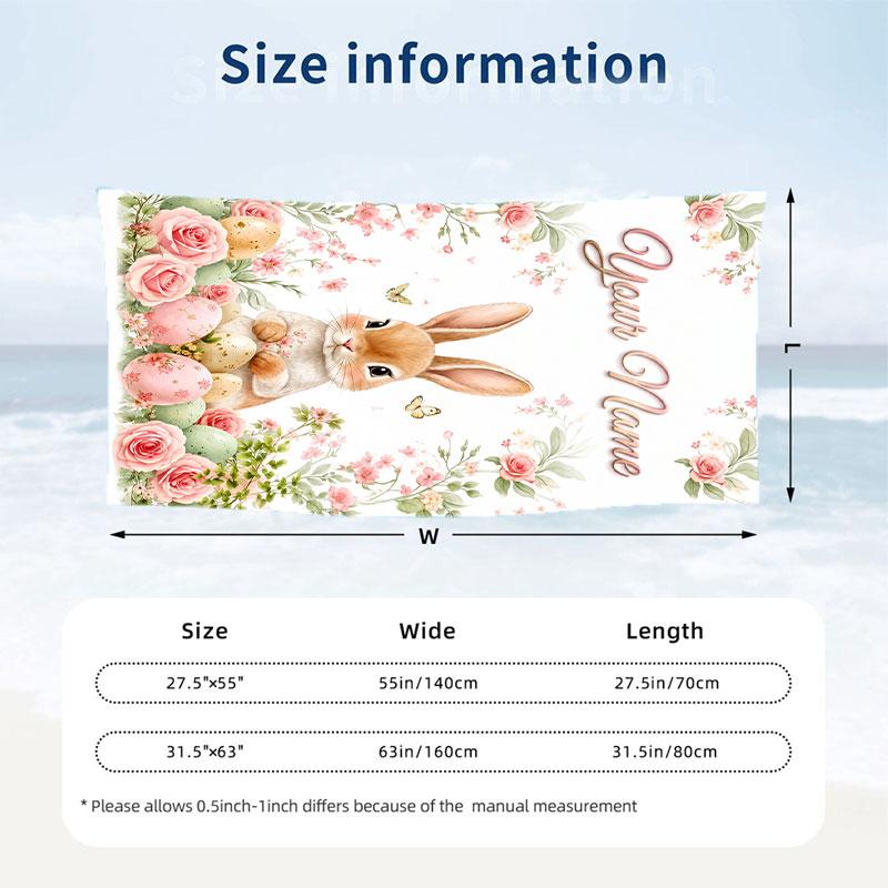 Easter Bunny Theme Beach Towel Personalized Custom Name & Text Soft Quick Dry Beach Towel for Swimming Travel