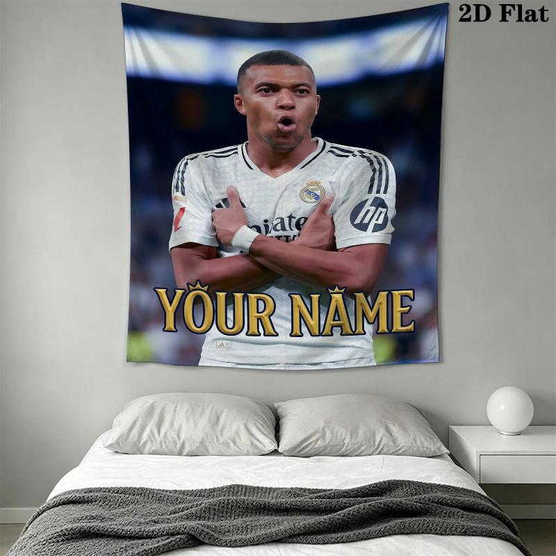 Custom Name Kylian Mbappé Wall Tapestry Aesthetic Wall Hanging Printed Fabric Blanket Decorative Tapestries for Bedroom Living Room Home Decor
