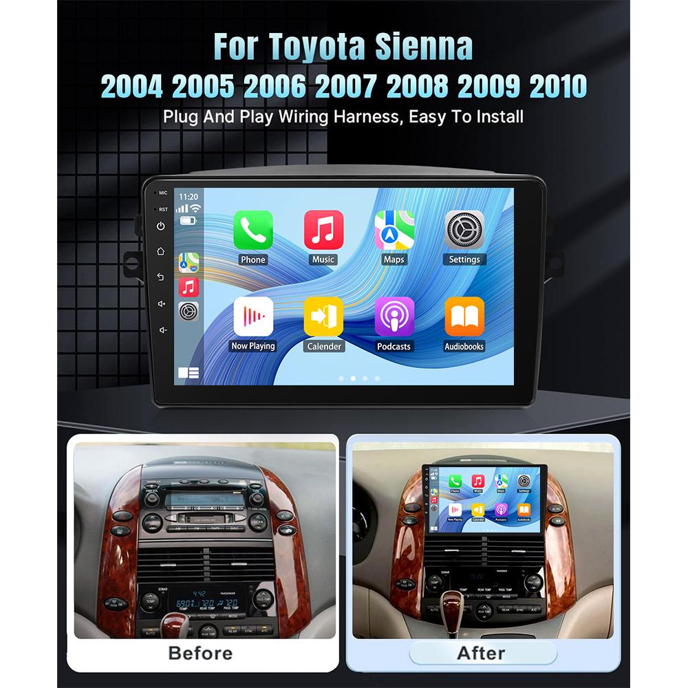 Car Radio Android For Toyota Sienna 2 XL20 2003 2004-2010 Carplay Android Auto Wireless Bluetooth  Car Multimedia Player Stereo