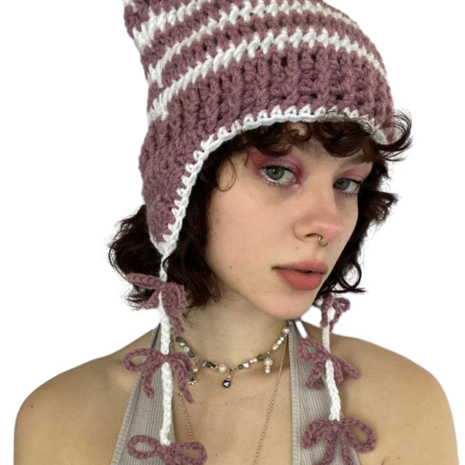 

Cat Ear Devil Hat Women Autumn And Winter Knitted Colorful Winter Knitted Hats Cool Photo Prop Y2K-GIRL 6