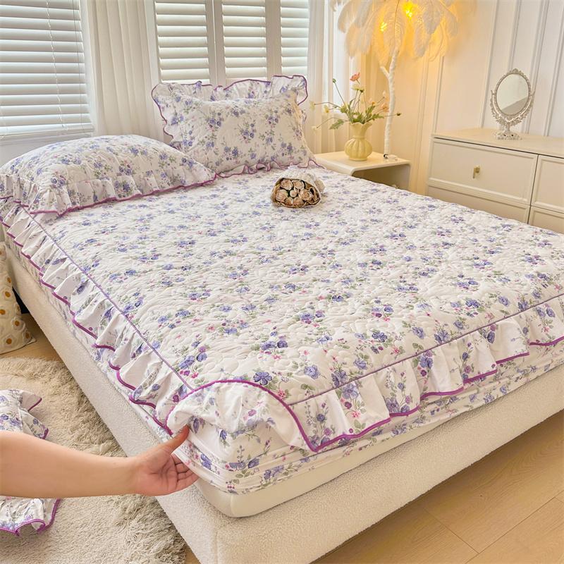 Skin-friendly Bedspread Simple Style Bed Cover Pure Cotton Mattress Protector Elastic Bed Linen cubre colchón (No Pillowcase)