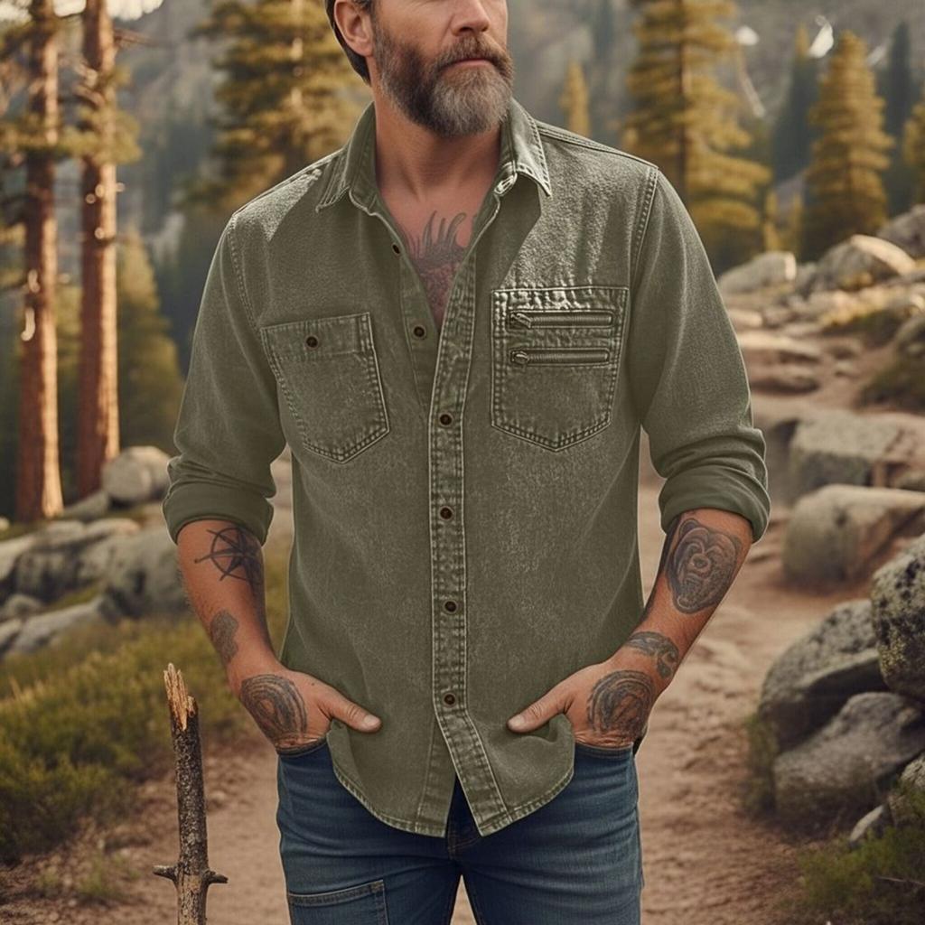 Men's casual stylish short-sleeved button-down shirt - Men's breathable cotton-like linen retro work shirt