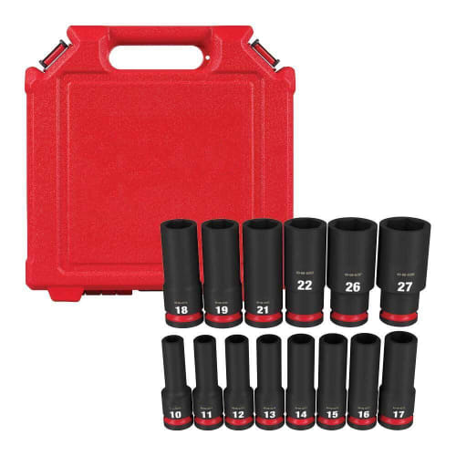 Milwaukee 49-66-7014 SHOCKWAVE 1/2-Inch Impact Duty Metric Deep Socket Set, 14 Pieces