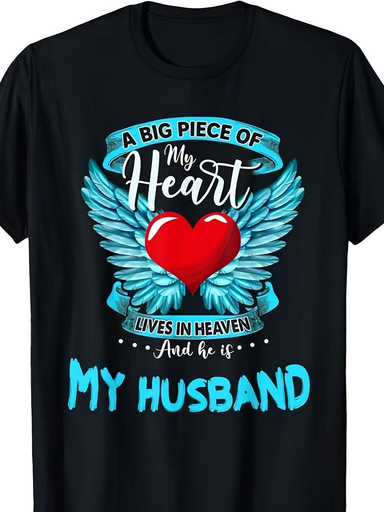 g Pure Cotton In Memory T-Shirt for Widows Widowers - A Big Piece of My Heart Lives in Heaven My Hu