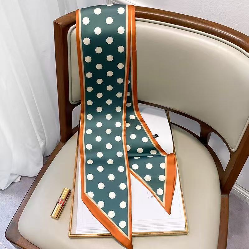 Thin and Narrow Long Silk Scarf Imitation Silk Versatile Decorative Scarf Fashionable Pointed Corner Headband Strap Streamer Striped Silk Scarf