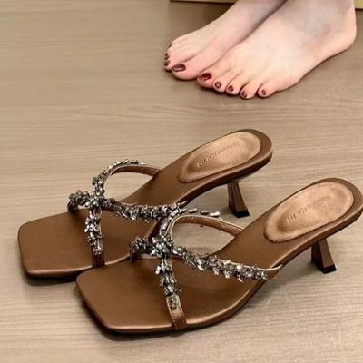 Fashion High Heels Women Slippers Crystal Elegant Shoes Summer Fashion Pumps Woman Sandals 2025 New Trend Brand Dress Women’s Zapatillas