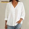 Women's Fashion Casual Solid Color Print Long Sleeve V Neck Blouses & Shirts