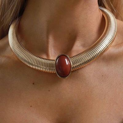 Złoty Gruby Naszyjnik Choker Vintage Przesadzony Łańcuszek na Kości Obroża Prosty Gruby Łańcuszek Naszyjnik Prezent