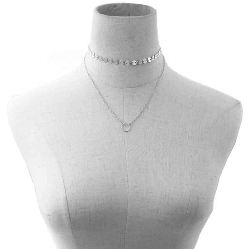 Fashion Personality Popular Ladies, Multi-layer Sequins Handmade Chain Ring Circle Pendant Necklace