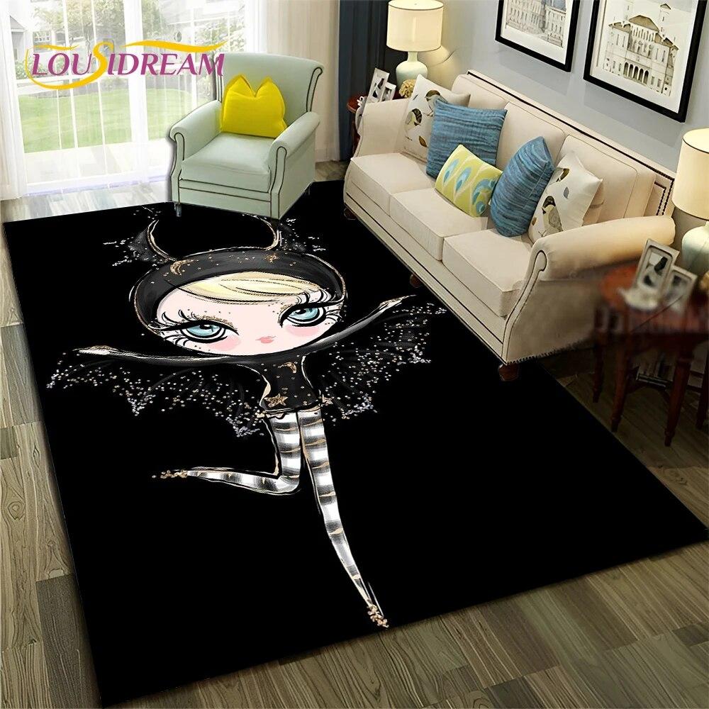 Cartoon Ballerina Fairy Cute Ballet Girl Carpet Rug for Home Living Room Bedroom Sofa Doormat Decor,Child Non-slip Floor Mat