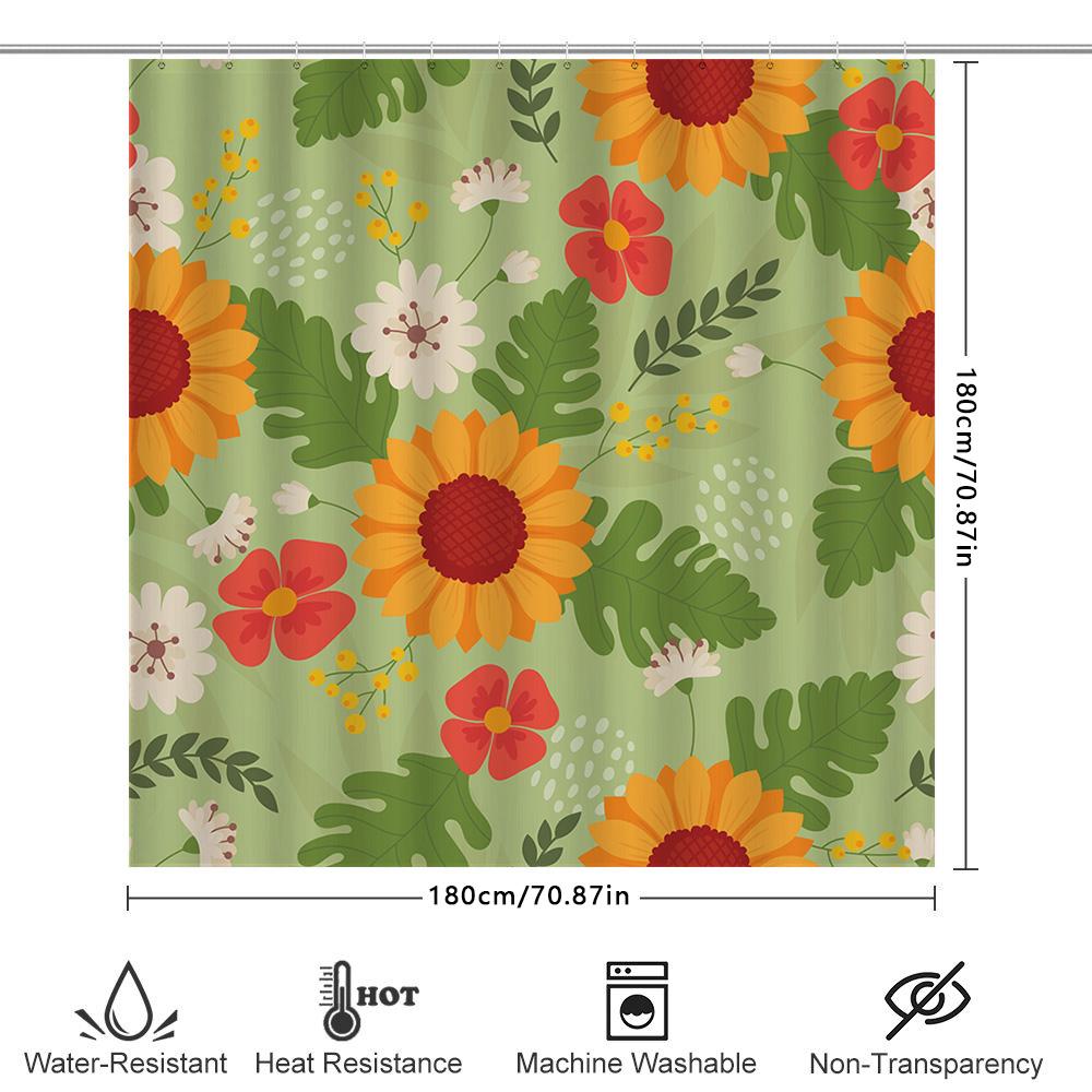 Sunflower Floral Bathroom Shower Curtain Waterproof Decorative Fabric Home Decoration