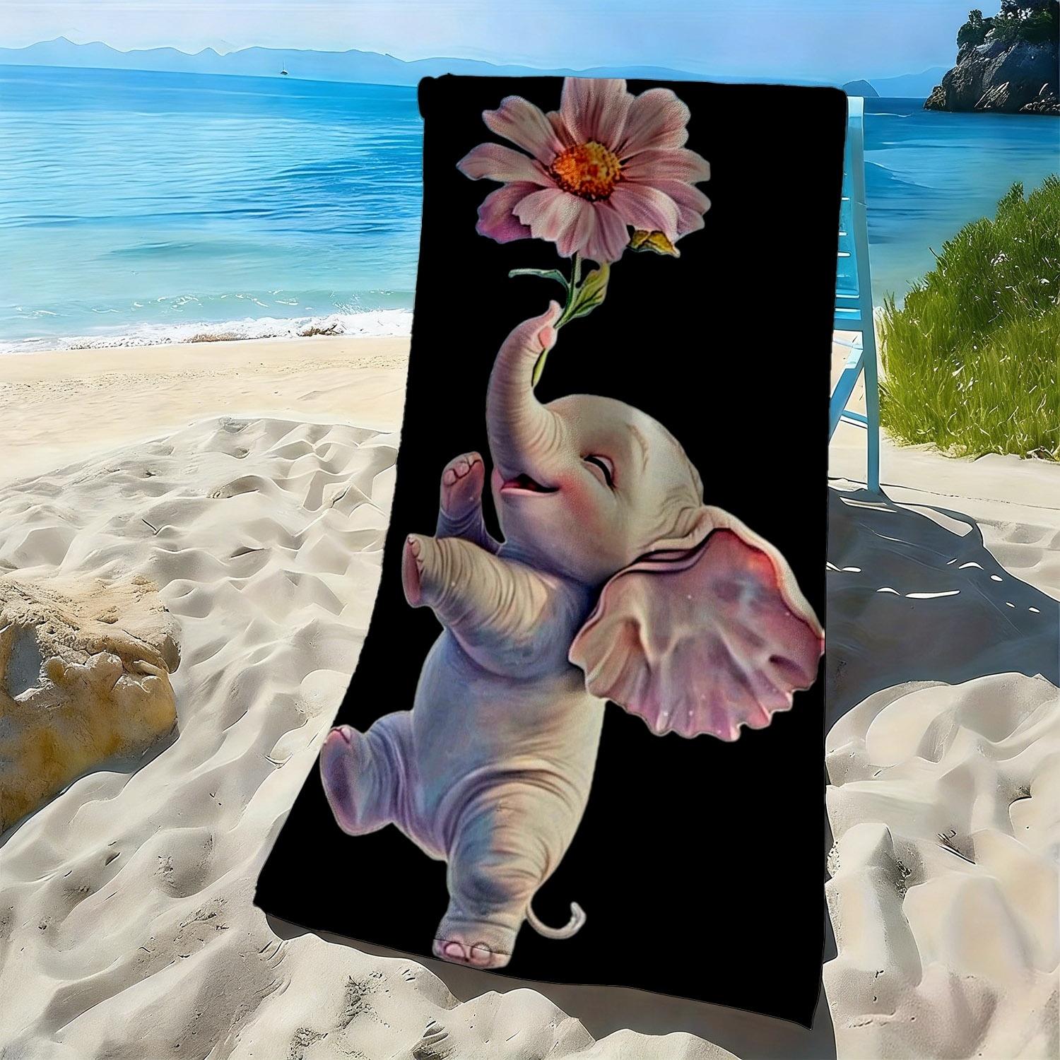 

Cartoon baby elephant with floral pattern polyester microfiber beach towel is highly absorbent, suitable swimming beach outings W40*H60(CM)
