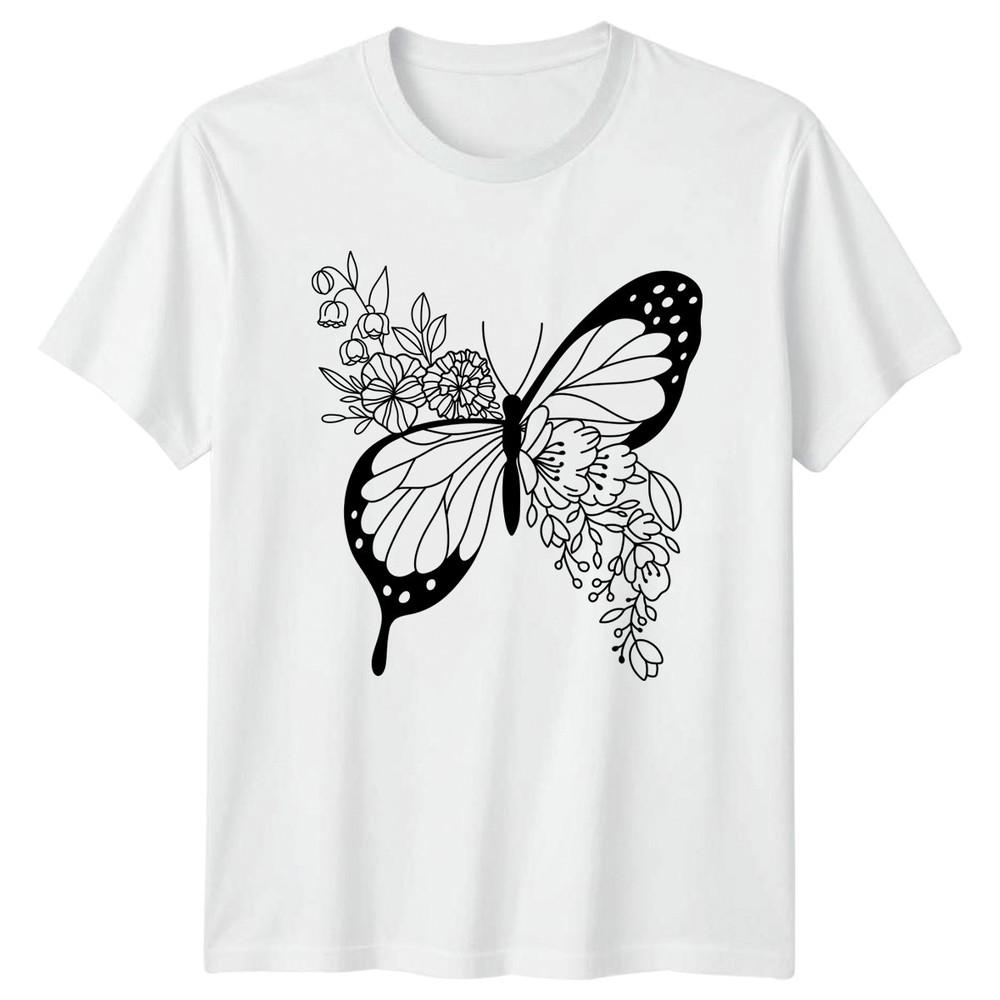 Floral Butterfly Design TShirt Botanical Art Birthday Gift For Him And Her