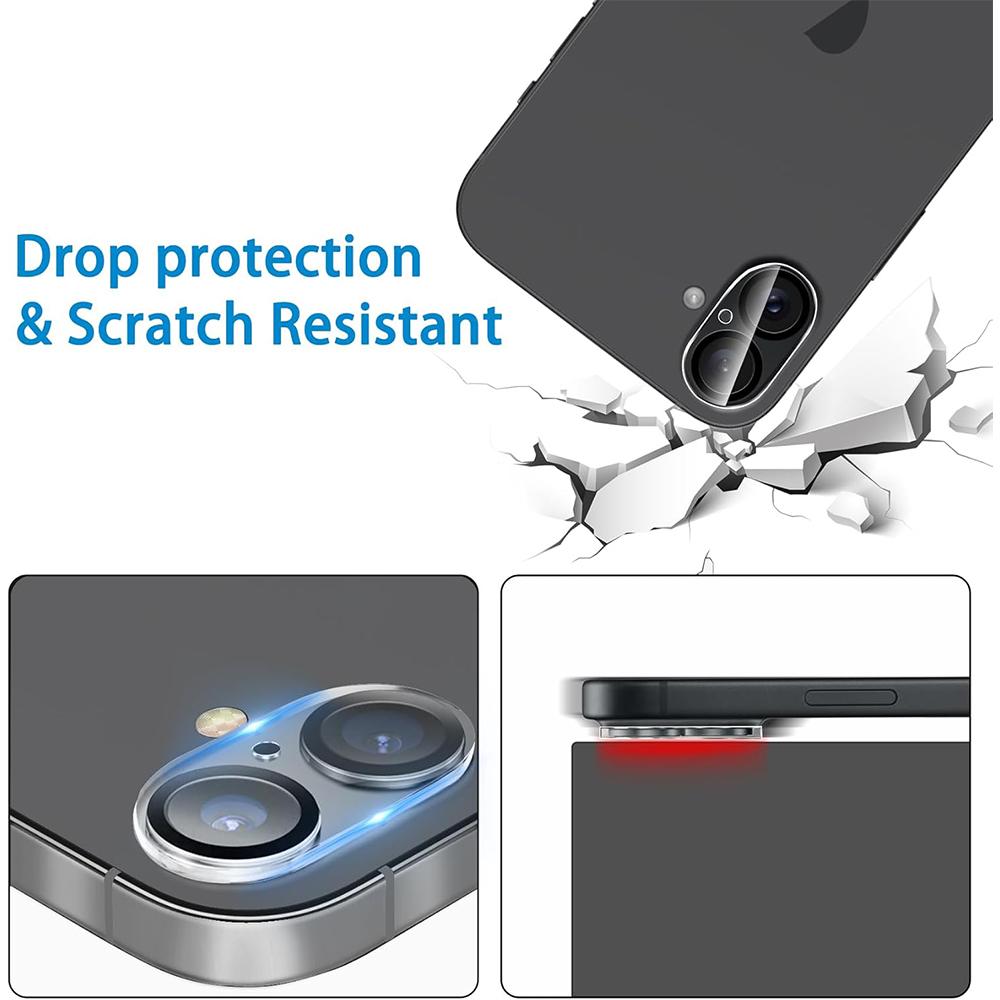 3-teiliges Kameraobjektiv-Schutzgehäuse aus gehärtetem Glas für iPhone 16 Plus 15 Pro, Max 14 13 Mini 12 11, Härtegrad 9H, Ultra HD-Schutz, Flim-Telefonzubehör