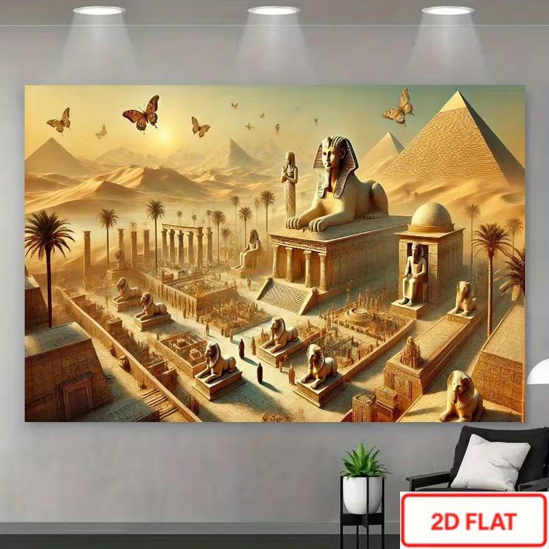 2D Sphinx Pyramid Backdrop, Ancient Egyptian Desert Scene Photography Background