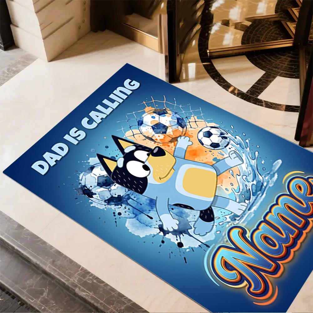 Bluey's Soccer Adventure Customizable Name Carpet Design for Hallway Game Room Entryway Bedrooms Antislip Carpet Decorate Offices Gift for Festivals