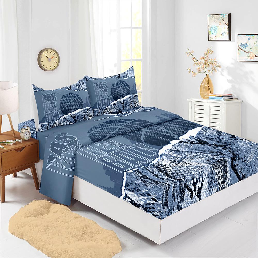 Four-Piece Mattress, Sports Basketball Printed Mattress, Protective Cover, Bedding, Europe and America