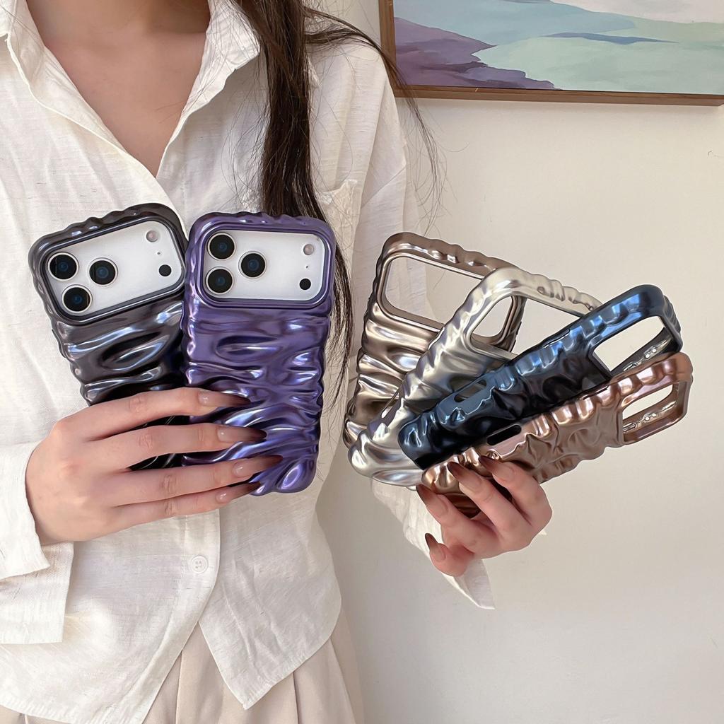 Matte Electroplated 3D Wrinkle Texture Case for iPhone 17 Pro Max Apple 16 15/14 High-end Feel