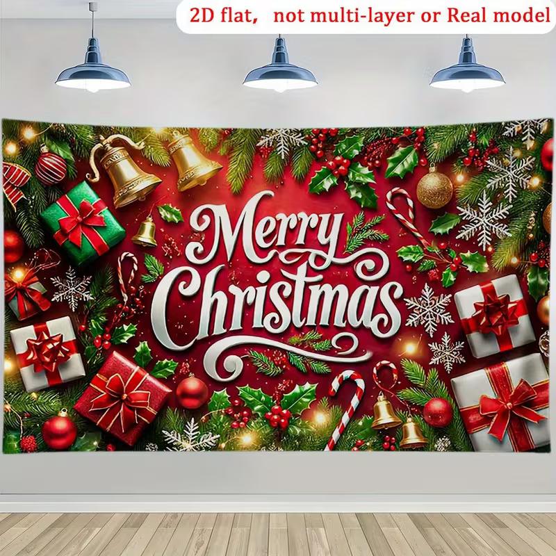 2D Merry Christmas Backdrop Festive Red Background with Gifts and Holly Studio Background Cloth 47.2x31.5inch/120*80cm