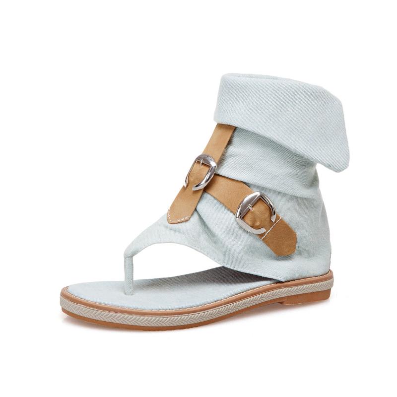 High Top Flip Flops Women Sandals Custom Denim Roman Gladiator Sandals Summer Ladies Beach Shoes Female Flat Sandalias WSH3894