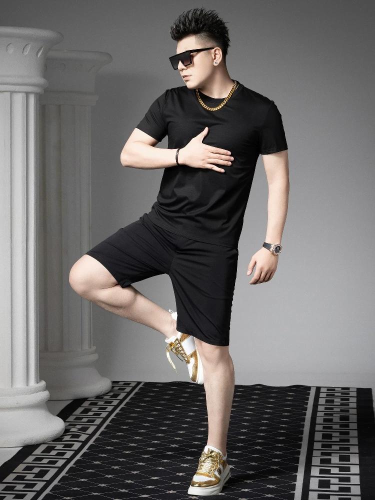 Ozhouzhan Summer Men's Casual Set 2025 New Solid Short sleeve T-shirt Five Points Shorts Men's Clothing Two-piece Set